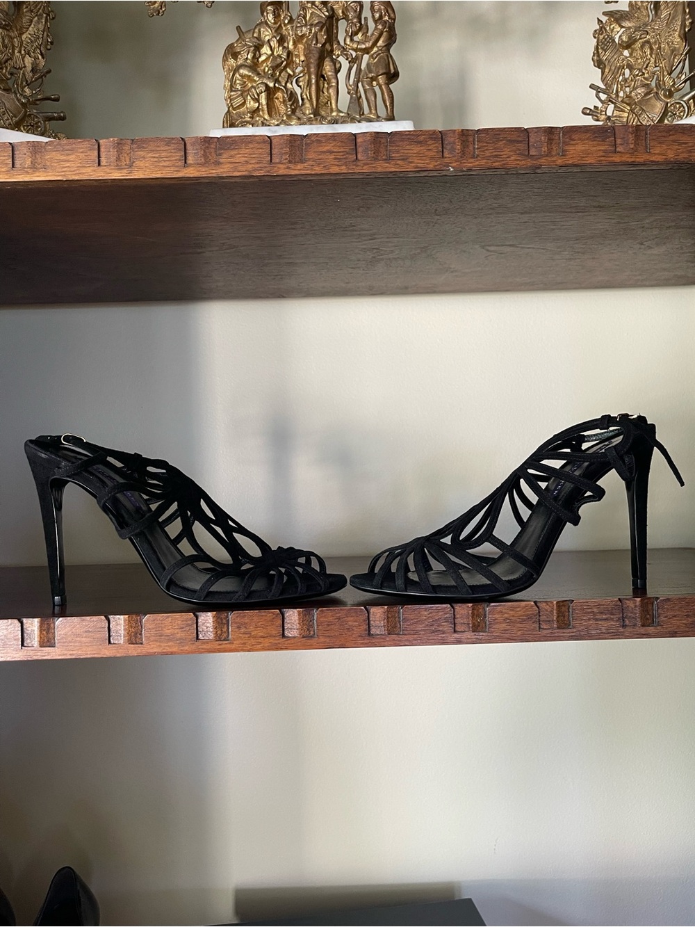 NWT Ralph Lauren Collection Purple Label Black Suede Italian Strappy Heels 8B - Picture 7 of 11